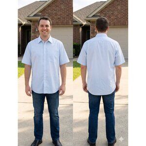 Vintage 90s Surrey Classics Men's Large Shirt Blue Short Sleeve 16.5 Korea